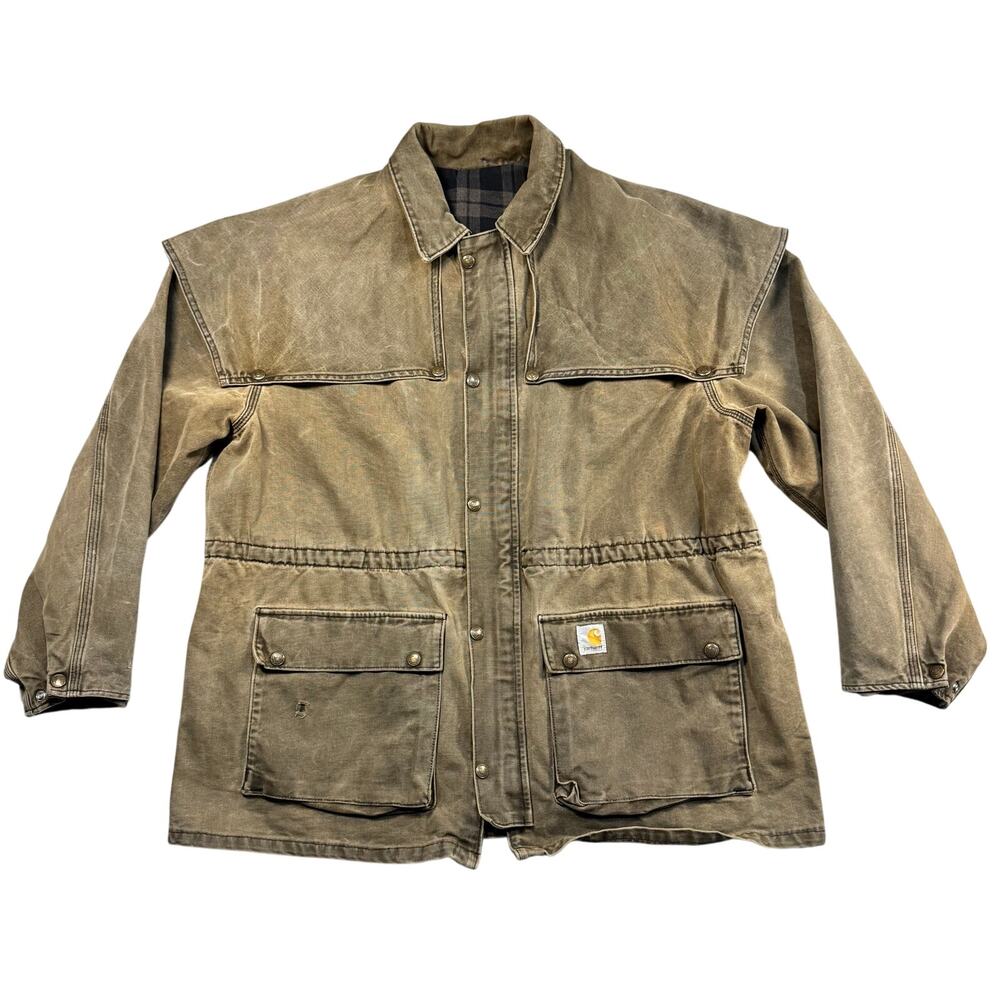 Vintage 90s Carhartt Duck Canvas Duster Jacket Men’s Khaki Full Zip Workwear- XL